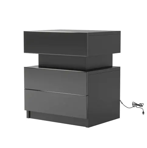 LED Nightstand Modern Black Nightstand