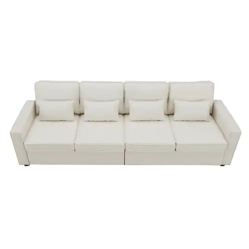 4-Seater Modern Linen Fabric Sofa With Armrest And 4 Pillows