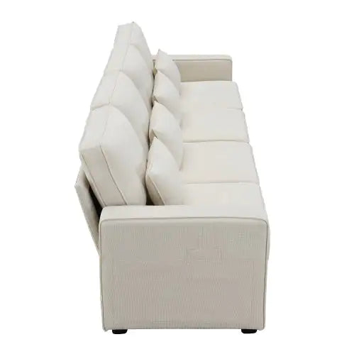 4-Seater Modern Linen Fabric Sofa With Armrest And 4 Pillows