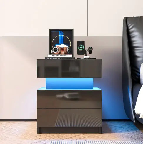 LED Nightstand Modern Black Nightstand