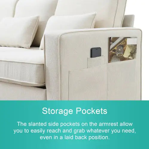 4-Seater Modern Linen Fabric Sofa With Armrest And 4 Pillows