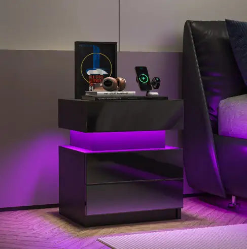 LED Nightstand Modern Black Nightstand