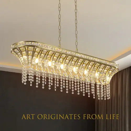 Champagne Kitchen Island Lamp - Oval Crystal Ceiling Chandelier