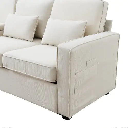4-Seater Modern Linen Fabric Sofa With Armrest And 4 Pillows