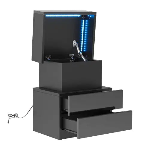 LED Nightstand Modern Black Nightstand