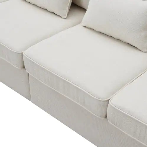 4-Seater Modern Linen Fabric Sofa With Armrest And 4 Pillows