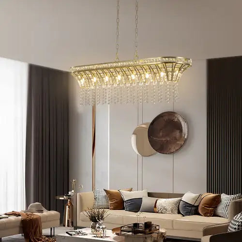 Champagne Kitchen Island Lamp - Oval Crystal Ceiling Chandelier
