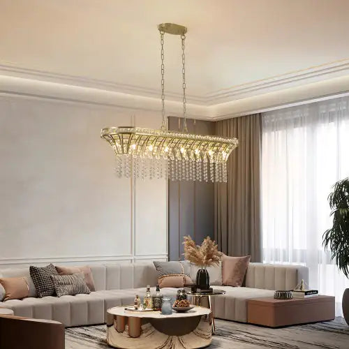Champagne Kitchen Island Lamp - Oval Crystal Ceiling Chandelier
