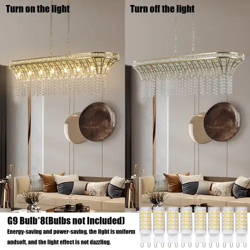 Champagne Kitchen Island Lamp - Oval Crystal Ceiling Chandelier