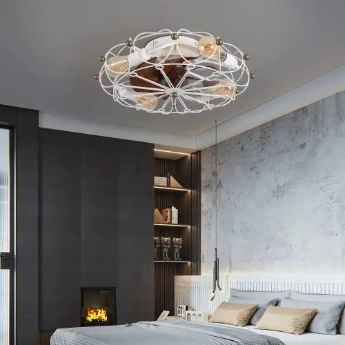 Low Profile Cage Ceiling Fan With Light Remote Control