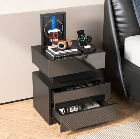 LED Nightstand Modern Black Nightstand