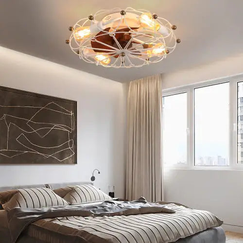 Low Profile Cage Ceiling Fan With Light Remote Control