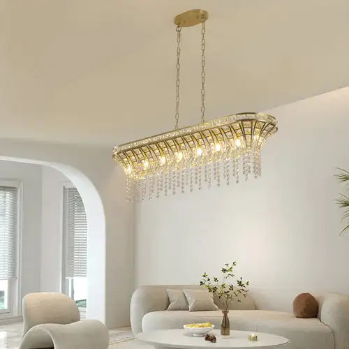 Champagne Kitchen Island Lamp - Oval Crystal Ceiling Chandelier