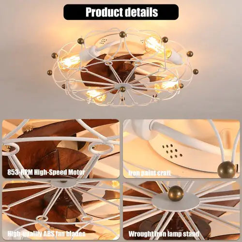 Low Profile Cage Ceiling Fan With Light Remote Control