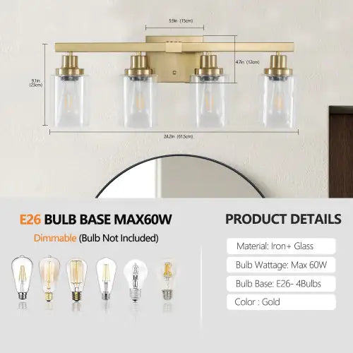 Gold Vanity Light With Glass Shade
