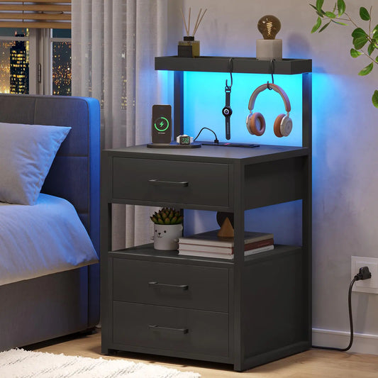 Nightstand with RGB Lights & Charging Station