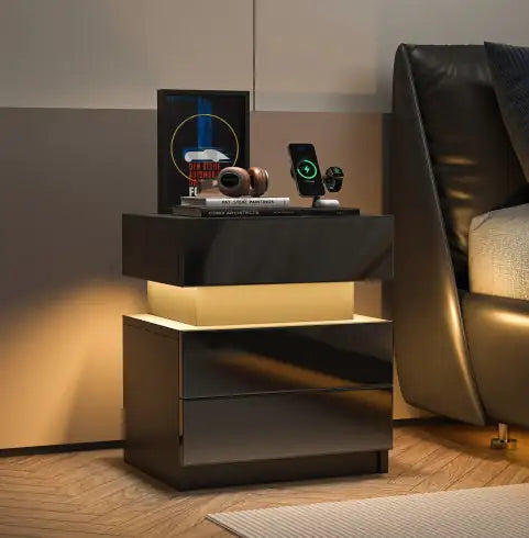 LED Nightstand Modern Black Nightstand