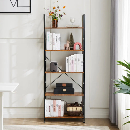 5-Tier Narrow Industrial Bookshelf