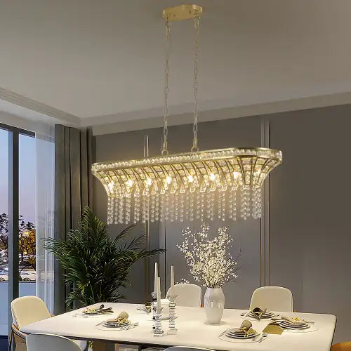 Champagne Kitchen Island Lamp - Oval Crystal Ceiling Chandelier